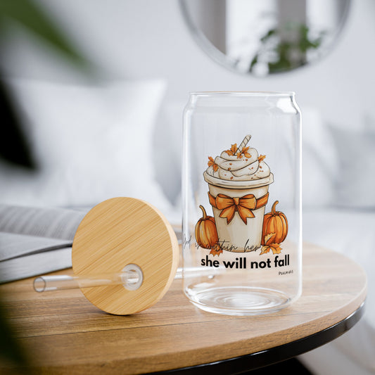 Autumn Themed Sipper Glass, 16oz | Pumpkin Design, Inspirational Gift, Fall Decor, Reusable Drinkware, Cute Kitchen Accessory