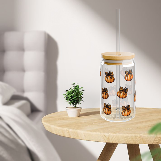 Pumpkin Sipper Glass, 16oz | Perfect for Fall, and Thanksgiving, Reusable Drinking Jar with Straw, Autumn Home Decor.
