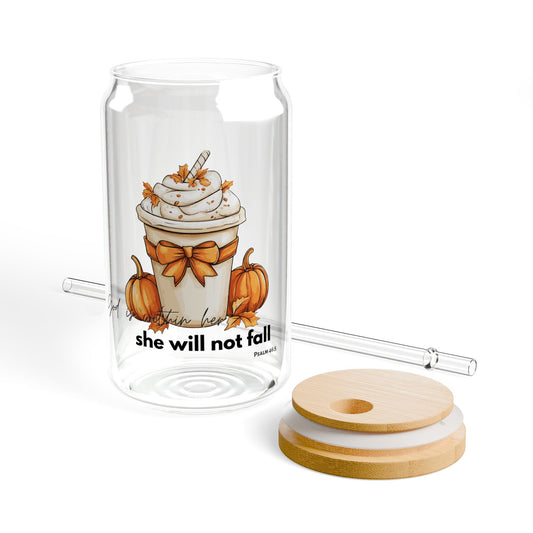 Autumn Themed Sipper Glass, 16oz | Pumpkin Design, Inspirational Gift, Fall Decor, Reusable Drinkware, Cute Kitchen Accessory